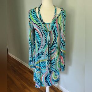 Lilly Pulitzer Small Women Connie Long Sleeve Silk Blend Shirt Dress with Tie‎